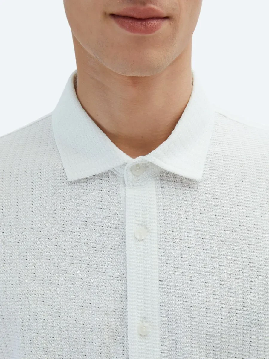 Beyaz Desenli Regular Fit Casual %100 Pamuk Gömlek - 4