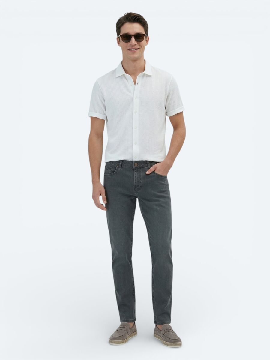 Beyaz Desenli Regular Fit Kısa Casual %100 Pamuk Gömlek - 5