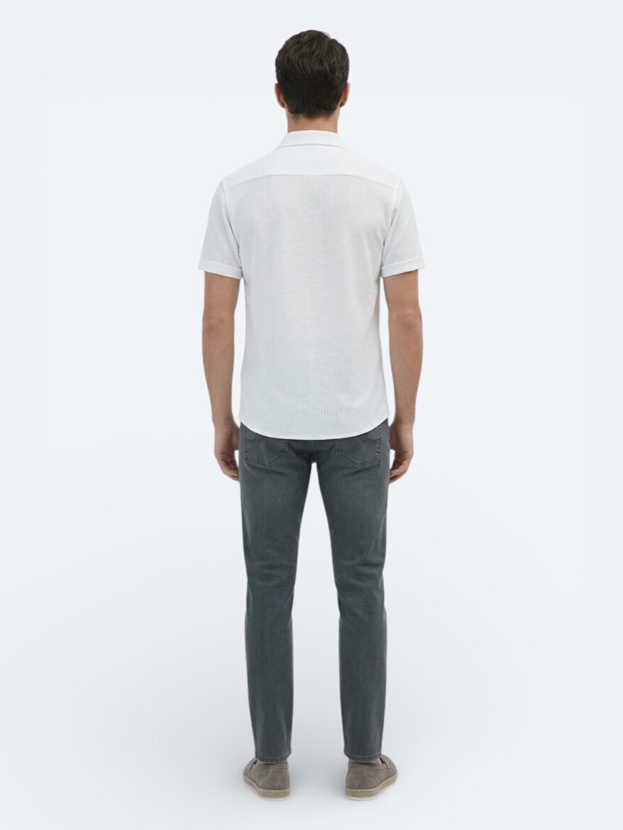 Beyaz Desenli Regular Fit Kısa Casual %100 Pamuk Gömlek - 6
