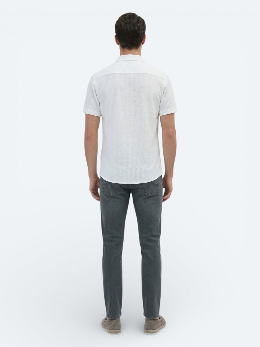 Beyaz Desenli Regular Fit Kısa Casual %100 Pamuk Gömlek - 6