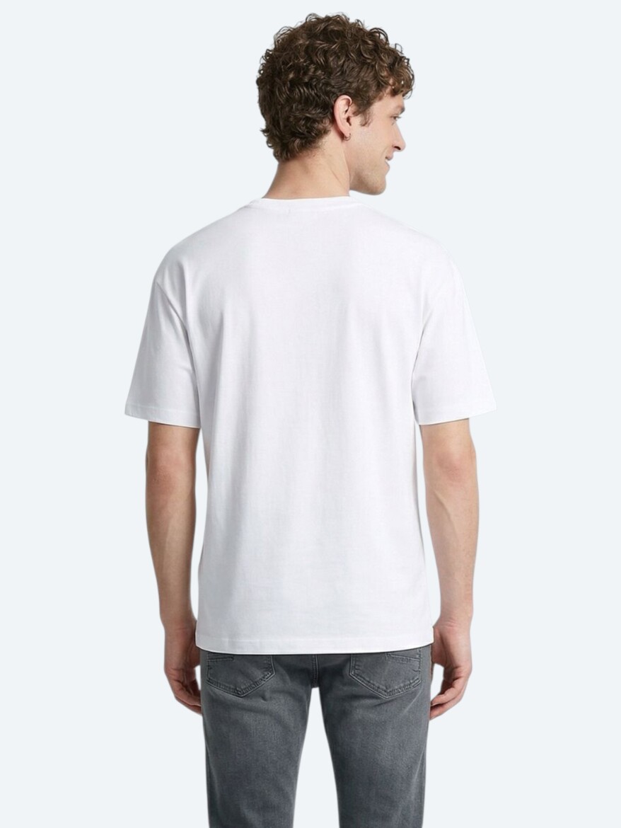 Beyaz Düz %100 Pamuk T-Shirt - 5