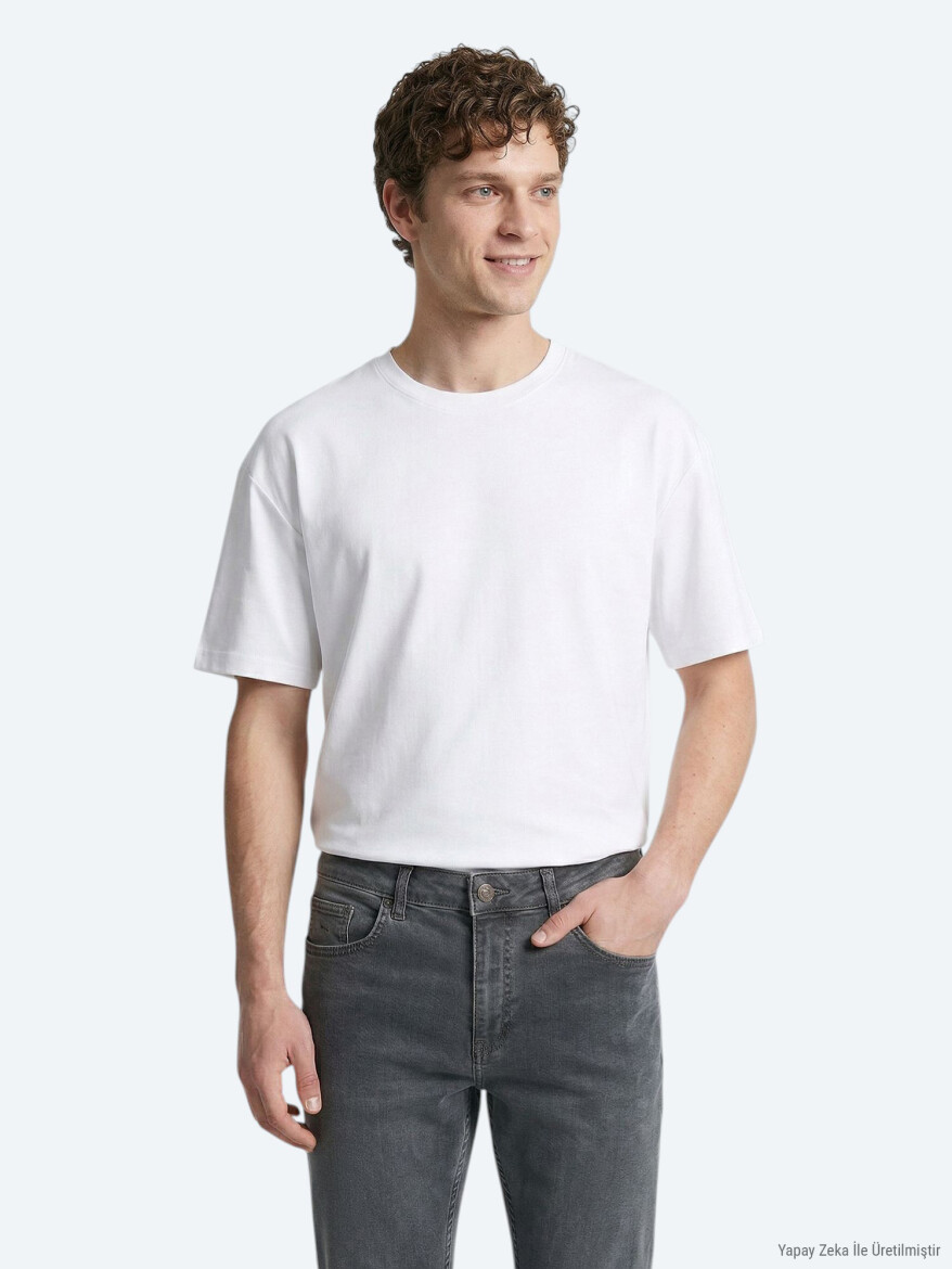 Beyaz Düz %100 Pamuk T-Shirt - KİP