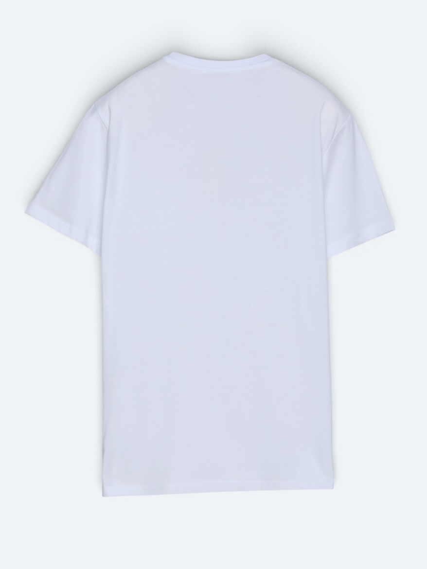 Beyaz Düz %100 Pamuk T-Shirt - 5