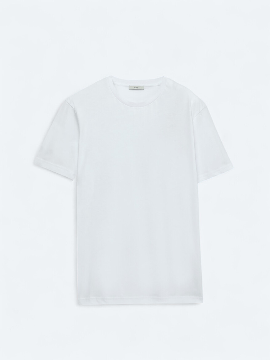 Beyaz Düz Bisiklet Yaka %100 Pamuk T-Shirt - 5