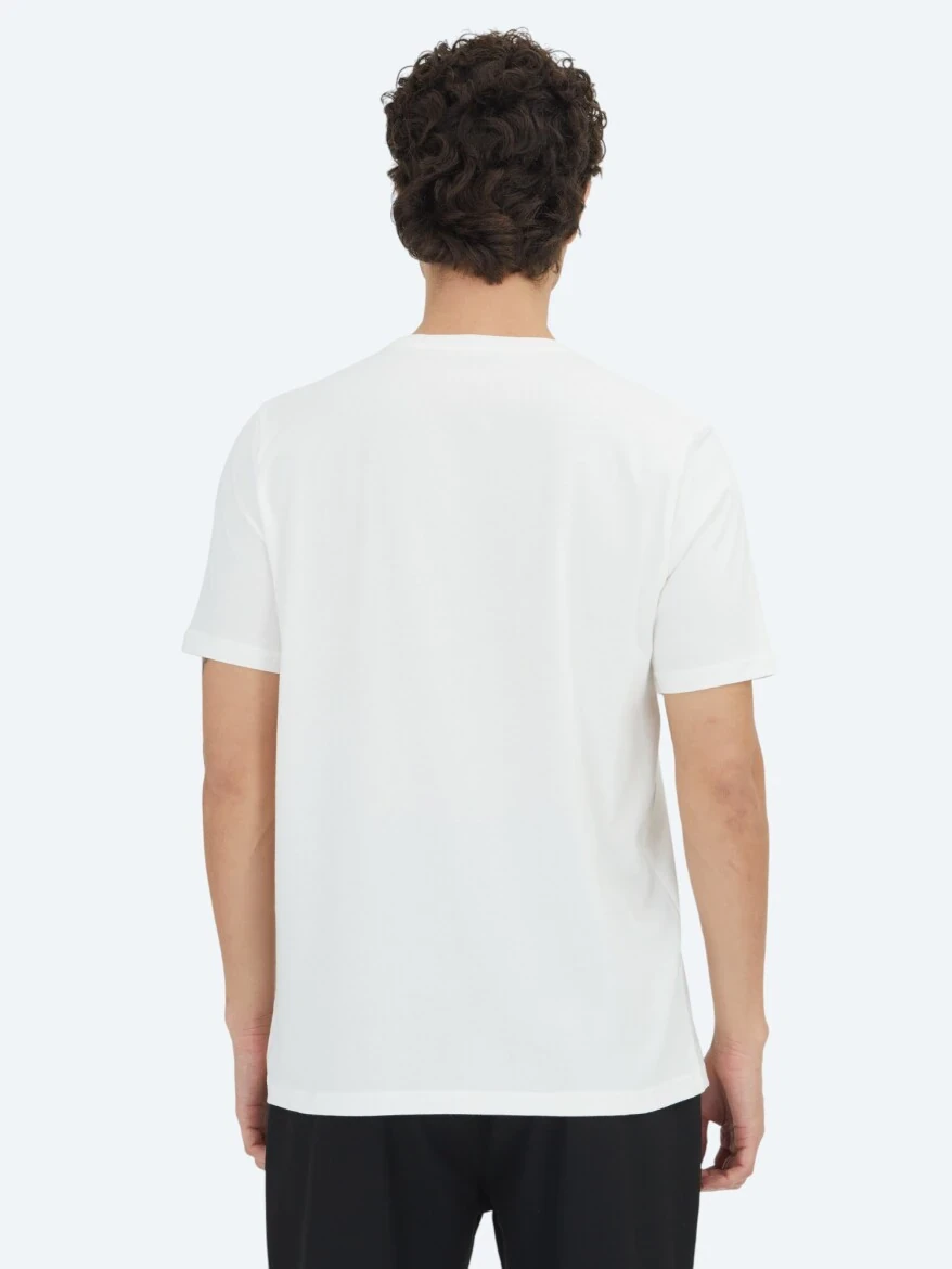 Beyaz Düz Bisiklet Yaka %100 Pamuk T-Shirt - 5