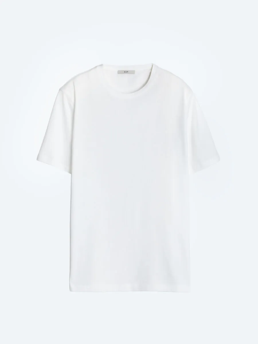 Beyaz Düz Bisiklet Yaka %100 Pamuk T-Shirt - 6