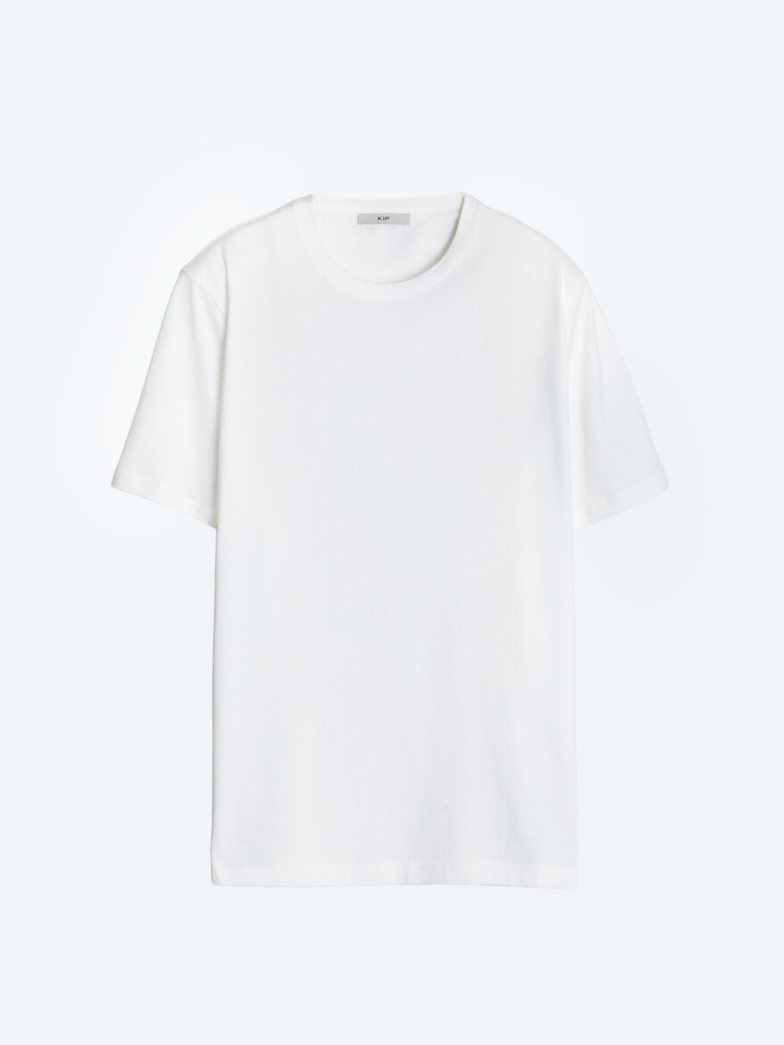 Beyaz Düz Bisiklet Yaka %100 Pamuk T-Shirt - 6