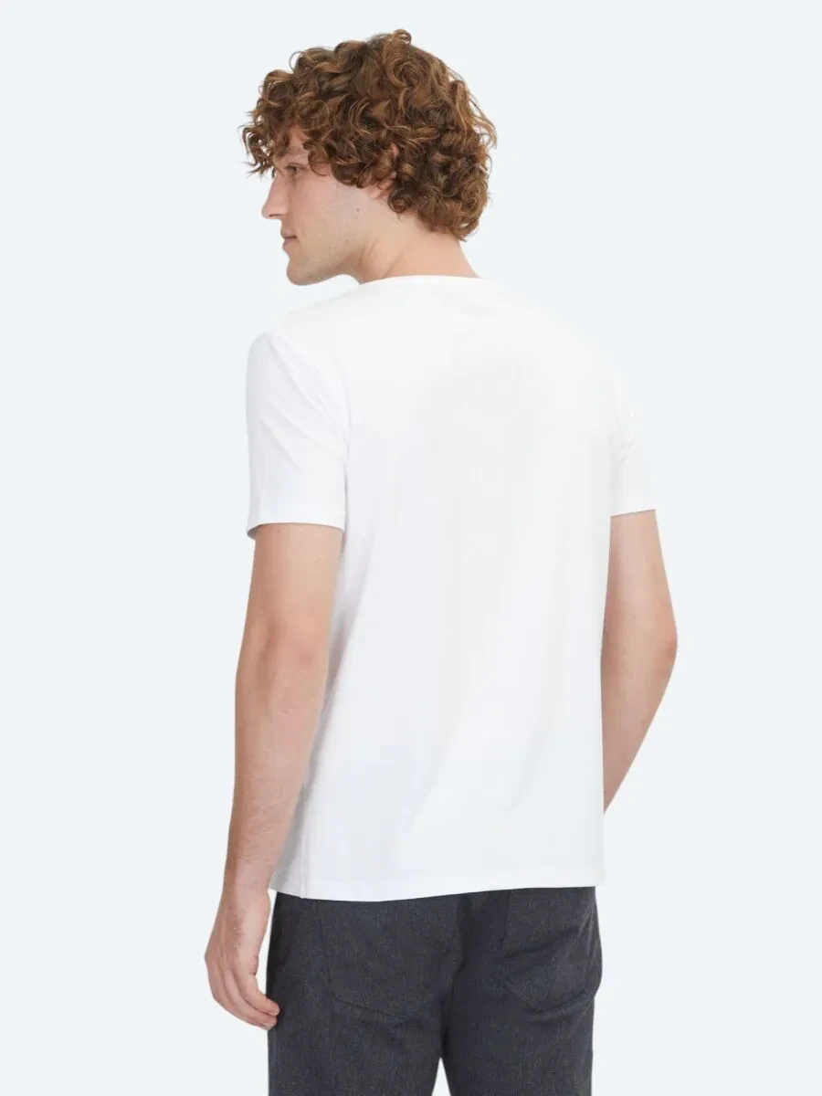 Beyaz Düz Bisiklet Yaka Pamuk Karışımlı T-Shirt - 4