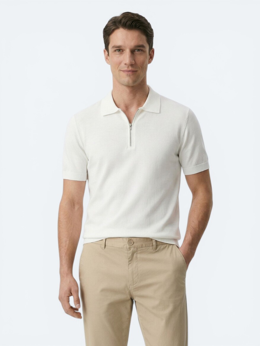 Beyaz Düz Örgü Triko - 3