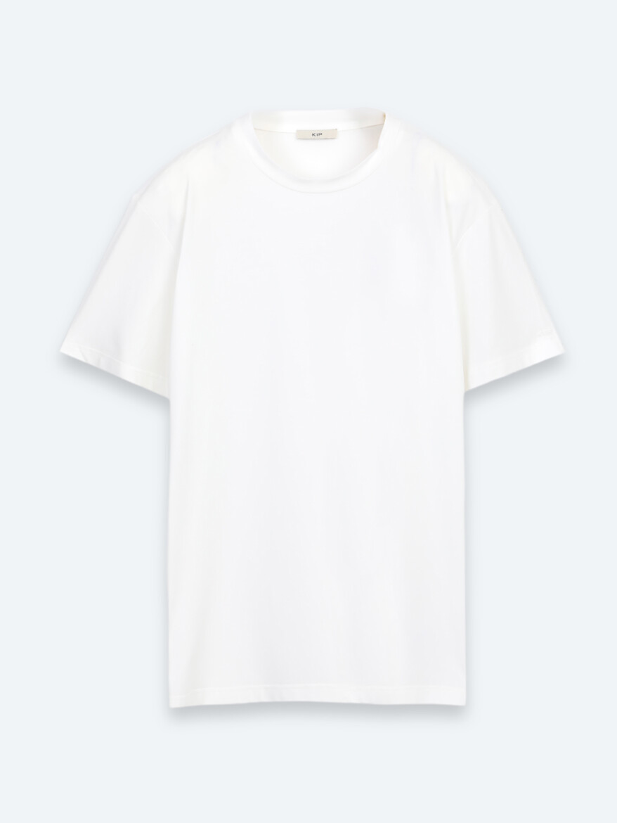 Beyaz Düz Pamuk Karışımlı T-Shirt - 6