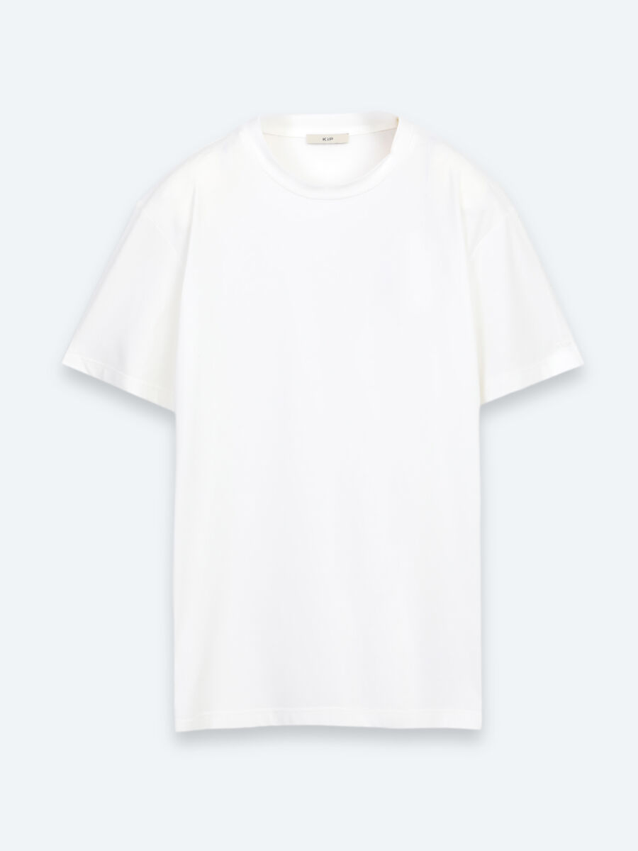 Beyaz Düz Pamuk Karışımlı T-Shirt - 6