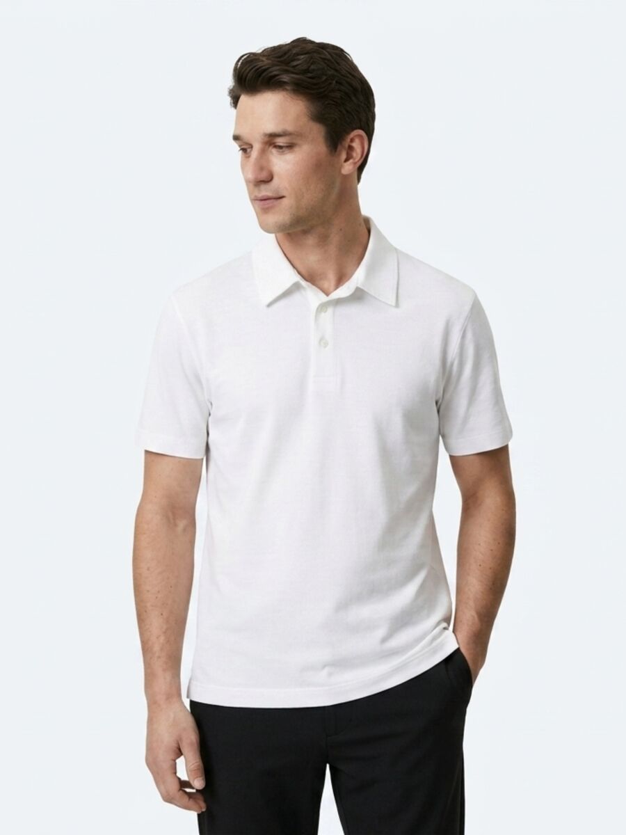 Beyaz Düz Pamuk Karışımlı T-Shirt - 1
