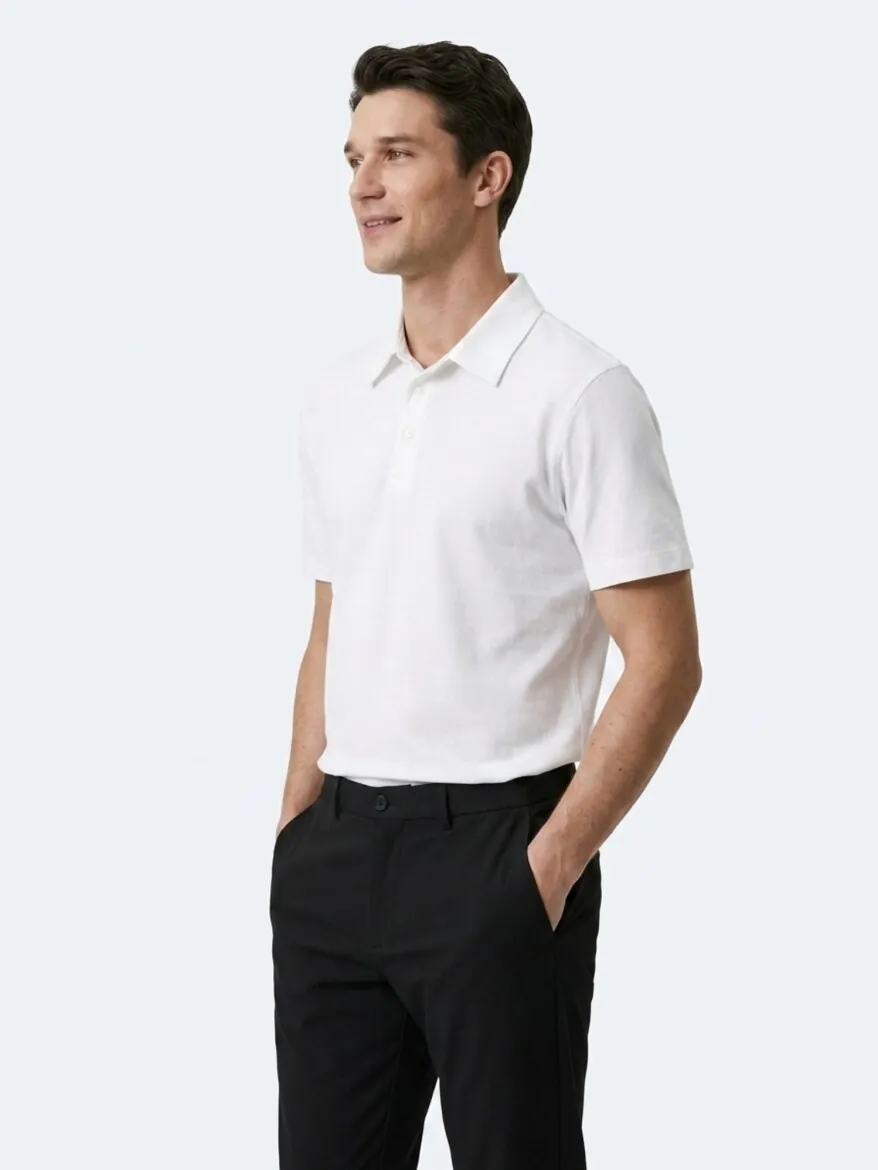 Beyaz Düz Pamuk Karışımlı T-Shirt - 4
