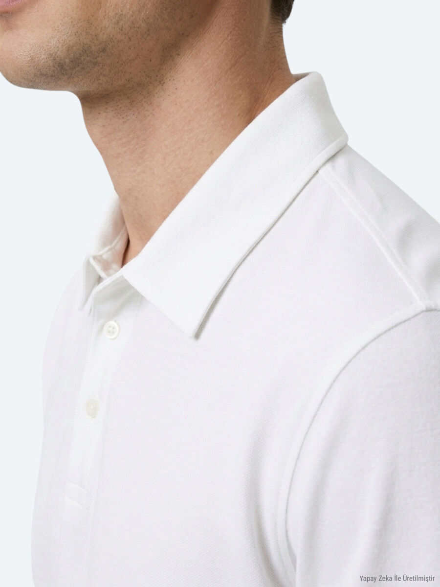 Beyaz Düz Pamuk Karışımlı T-Shirt - 2