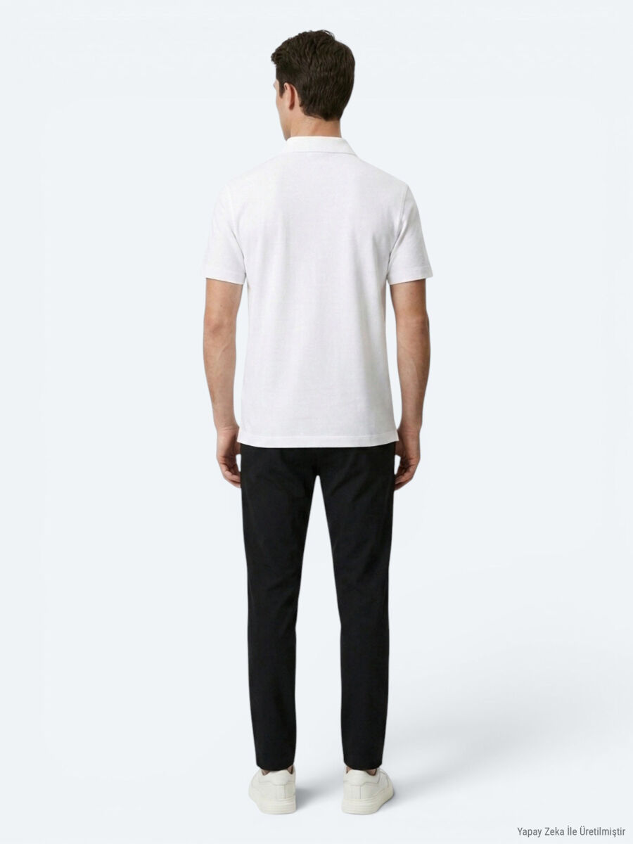 Beyaz Düz Pamuk Karışımlı T-Shirt - 5