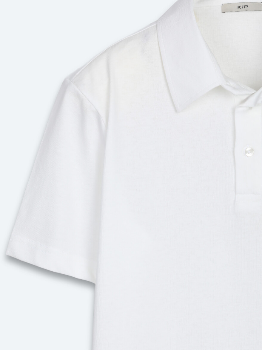 Beyaz Düz Pamuk Karışımlı T-Shirt - 7