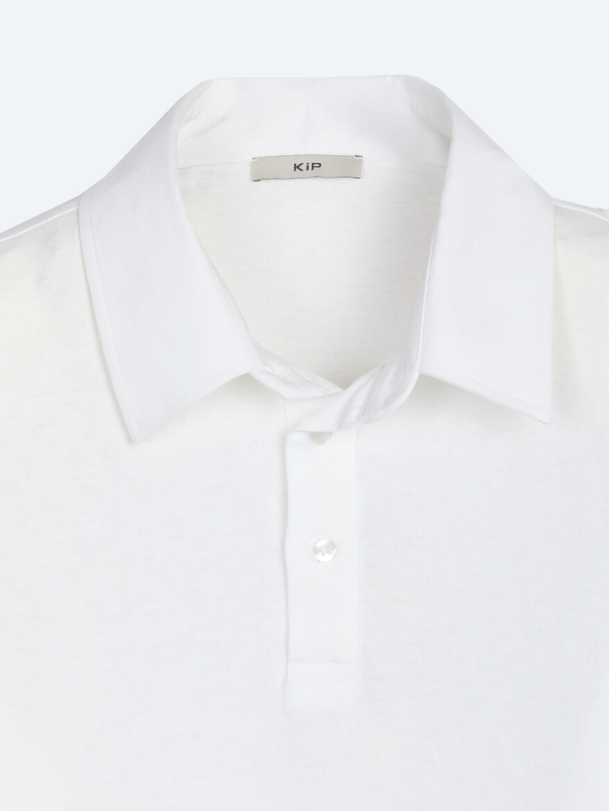 Beyaz Düz Pamuk Karışımlı T-Shirt - 8
