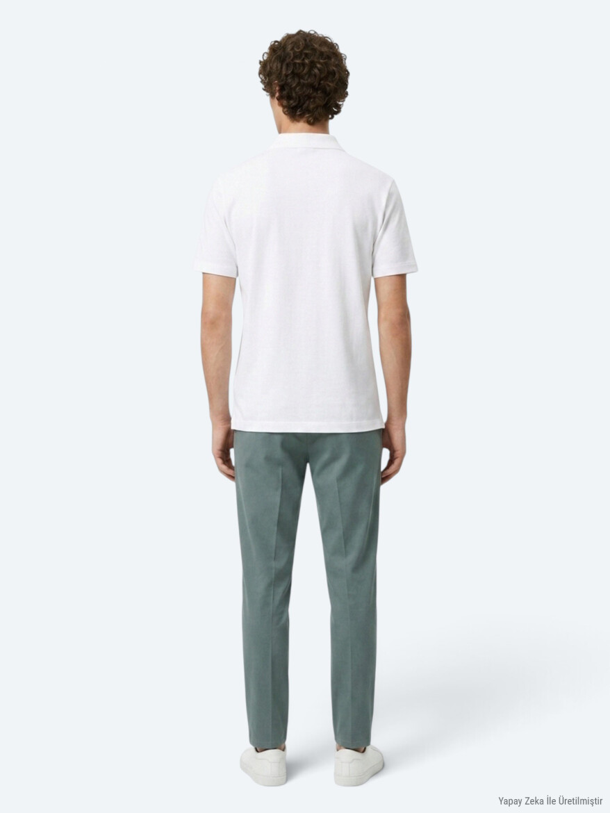 Beyaz Düz Pamuk Karışımlı T-Shirt - 5