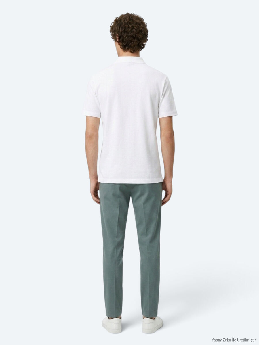 Beyaz Düz Pamuk Karışımlı T-Shirt - 5