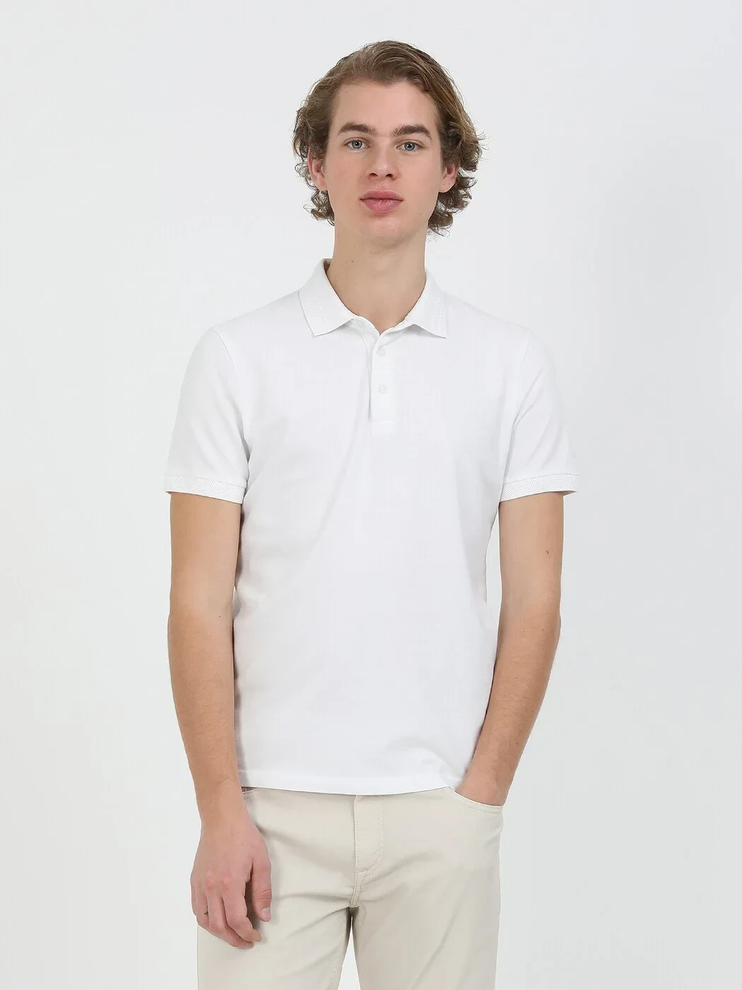 Beyaz Düz Polo Yaka %100 Pamuk T-Shirt - 2