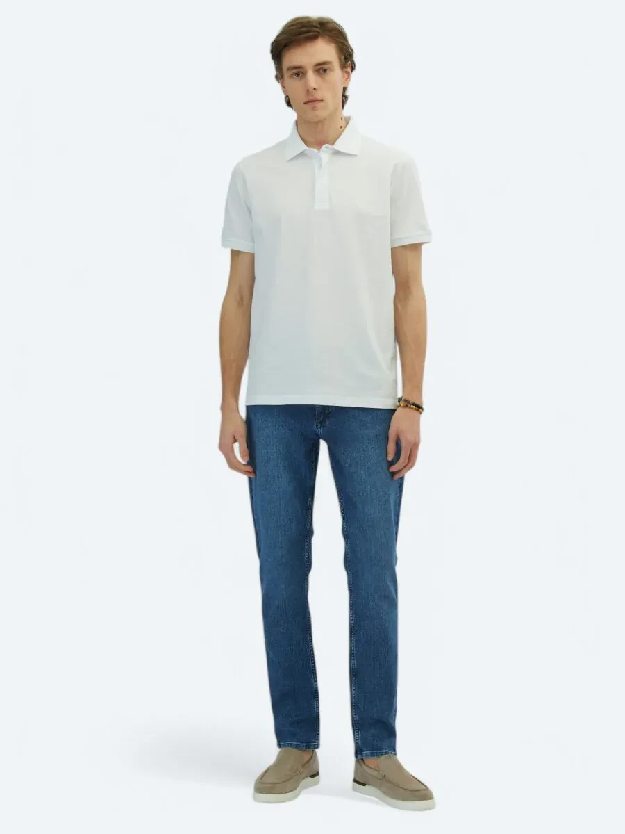 Beyaz Düz Polo Yaka %100 Pamuk T-Shirt - 2