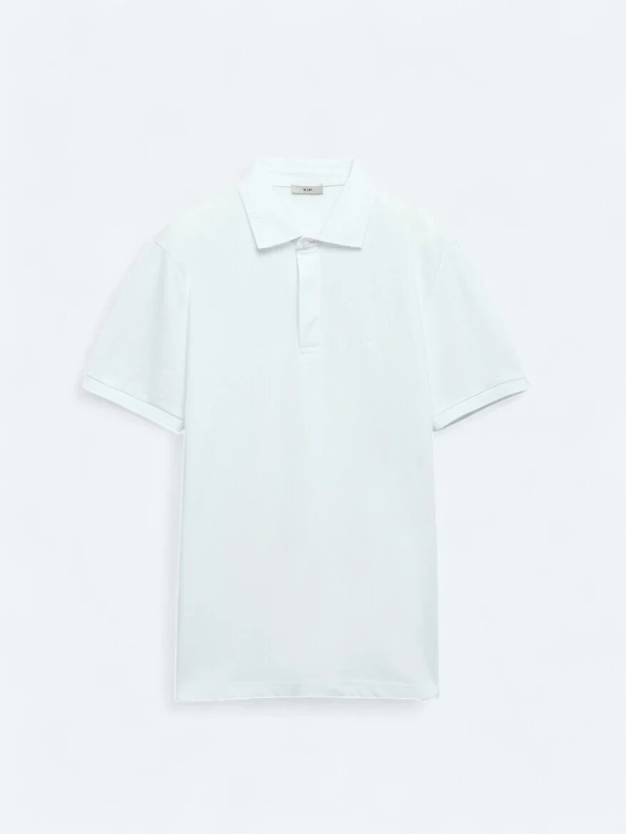 Beyaz Düz Polo Yaka %100 Pamuk T-Shirt - 5