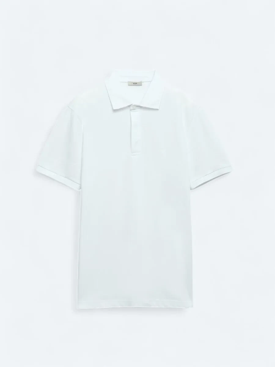 Beyaz Düz Polo Yaka %100 Pamuk T-Shirt - 5