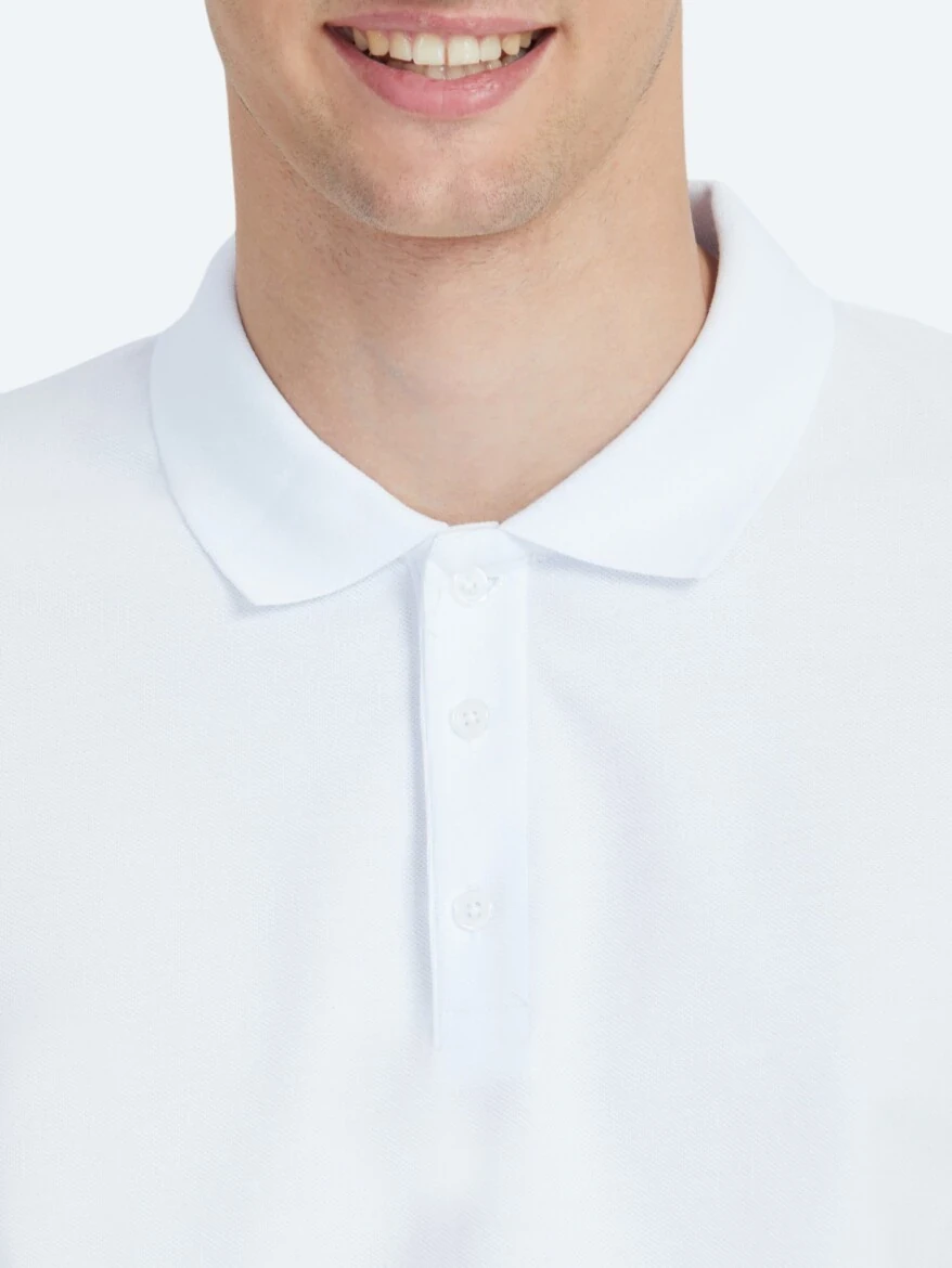 Beyaz Düz Polo Yaka %100 Pamuk T-Shirt 