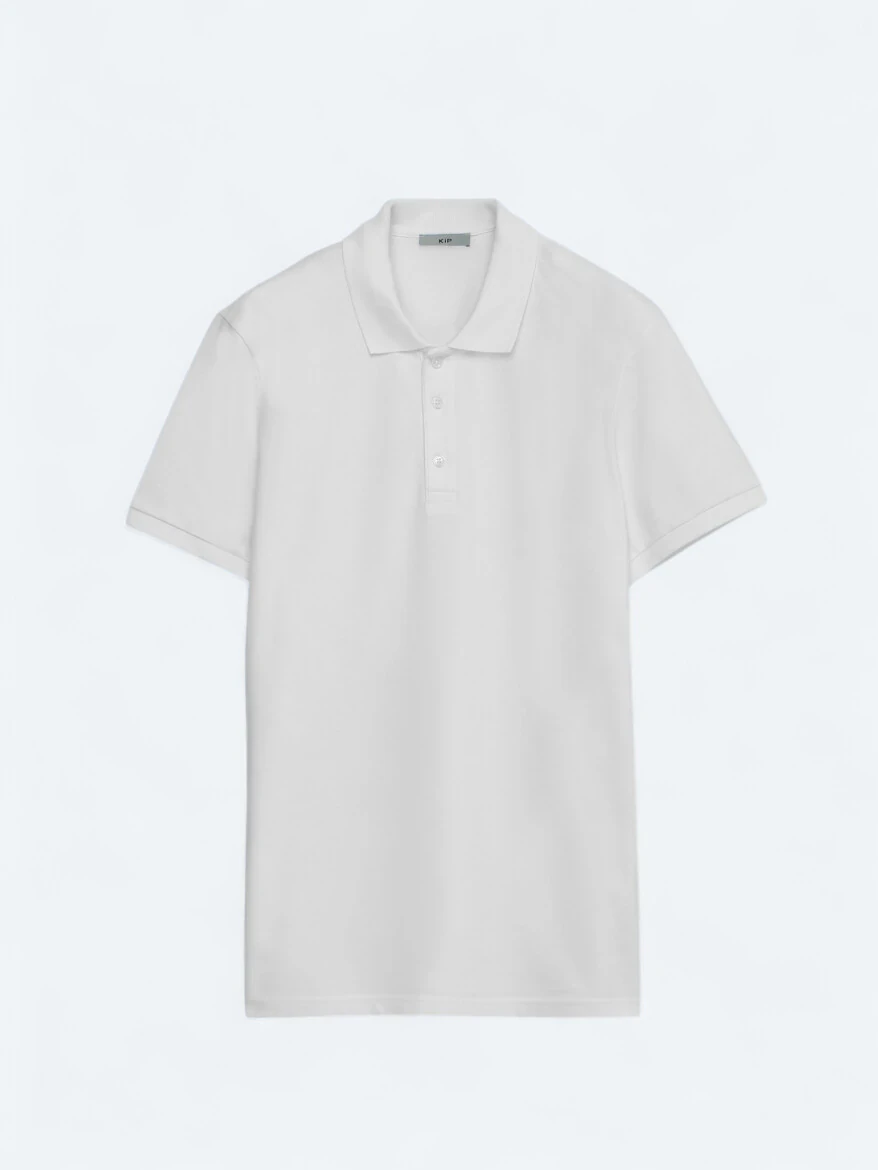 Beyaz Düz Polo Yaka %100 Pamuk T-Shirt - 6