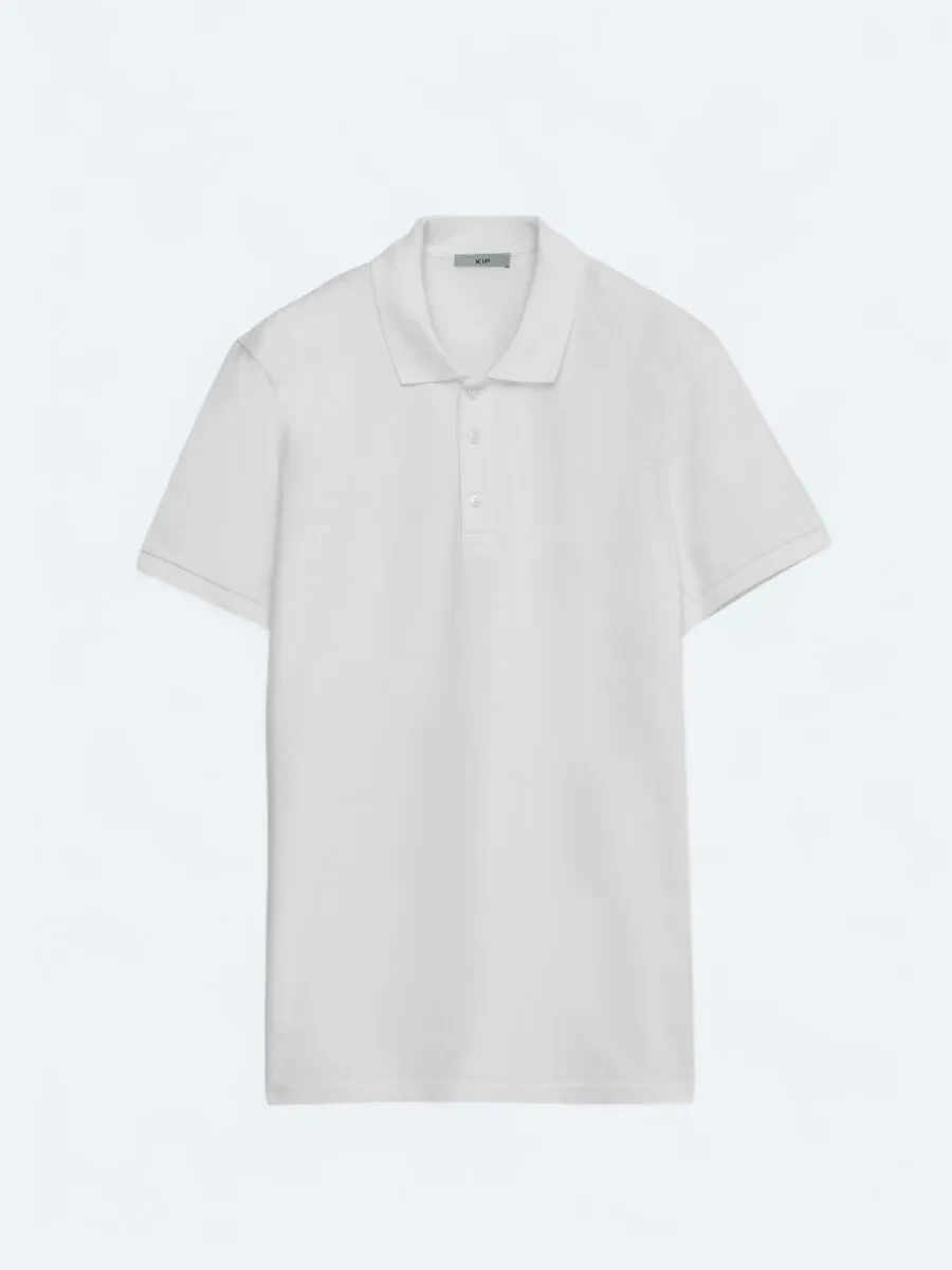 Beyaz Düz Polo Yaka %100 Pamuk T-Shirt - 6