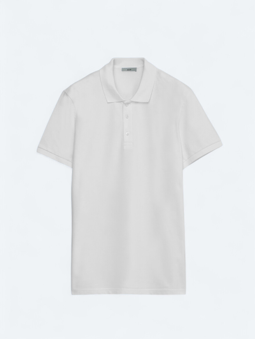 Beyaz Düz Polo Yaka %100 Pamuk T-Shirt - 6