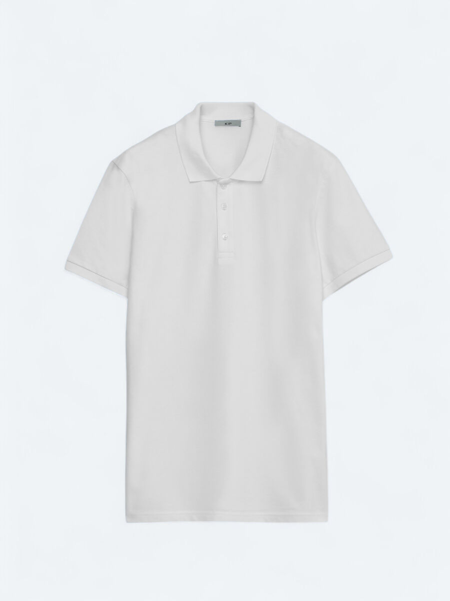 Beyaz Düz Polo Yaka %100 Pamuk T-Shirt - 6