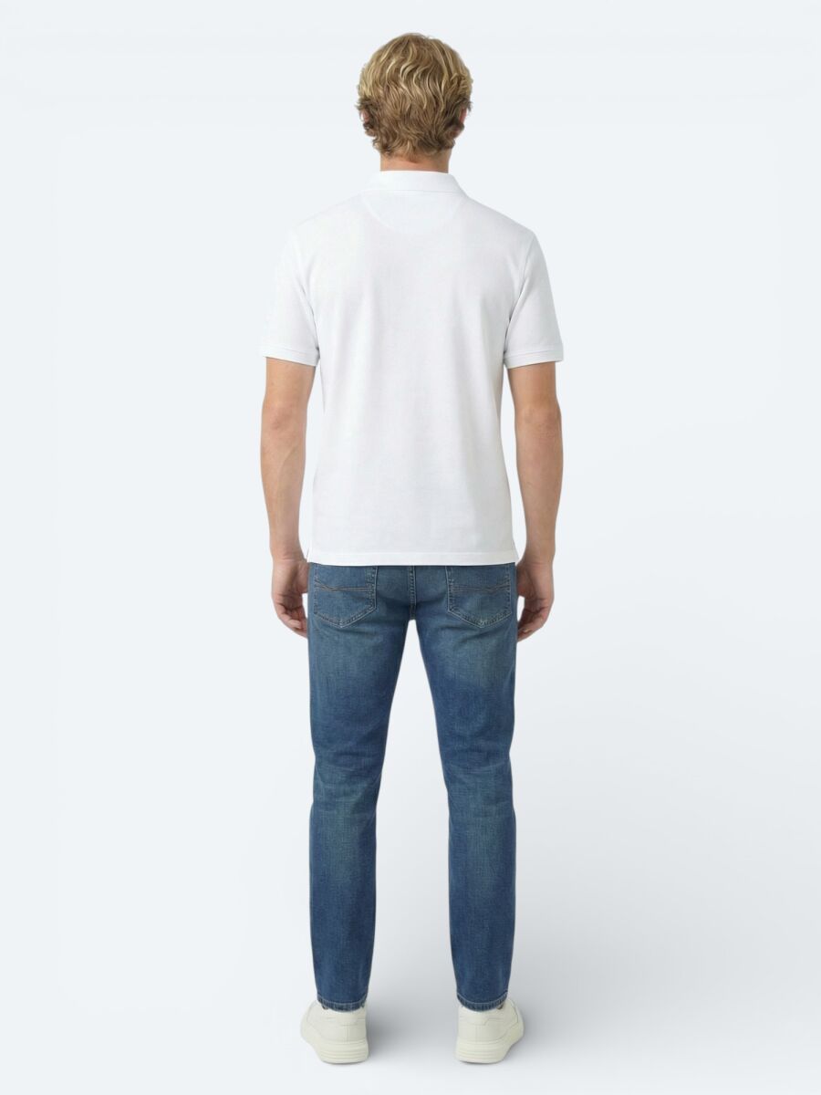 Beyaz Düz Polo Yaka Pamuk Karışımlı T-Shirt - 4
