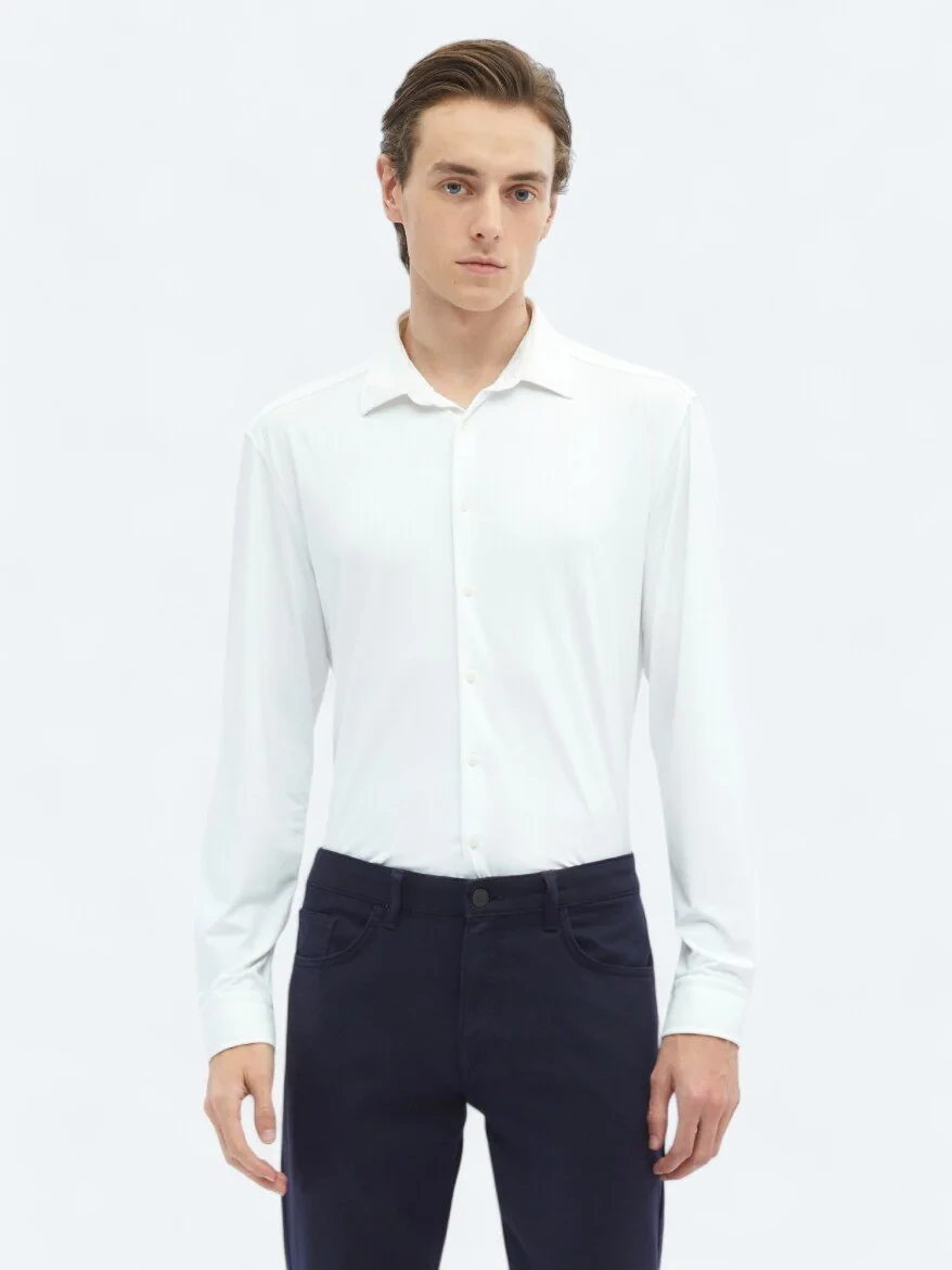Beyaz Düz Regular Fit Casual Gömlek - 2