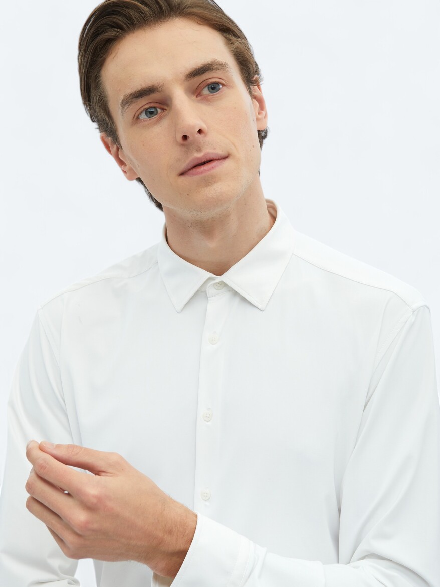 Beyaz Düz Regular Fit Casual Gömlek - 4