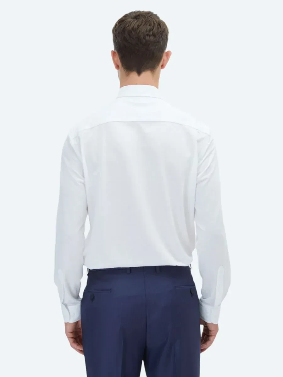 Beyaz Düz Regular Fit Casual Pamuk Karışımlı Gömlek - 6