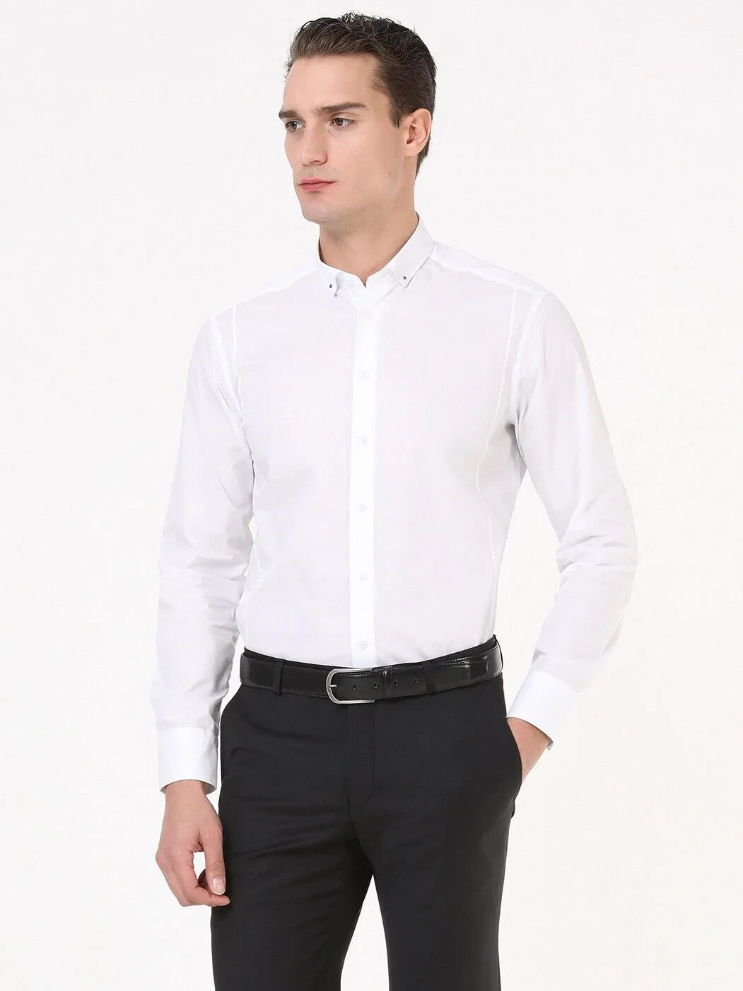 Beyaz Düz Regular Fit Dokuma Casual %100 Pamuk Gömlek - 4