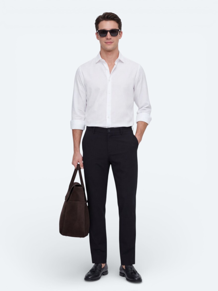 Beyaz Düz Regular Fit Dokuma Casual Gömlek - KİP