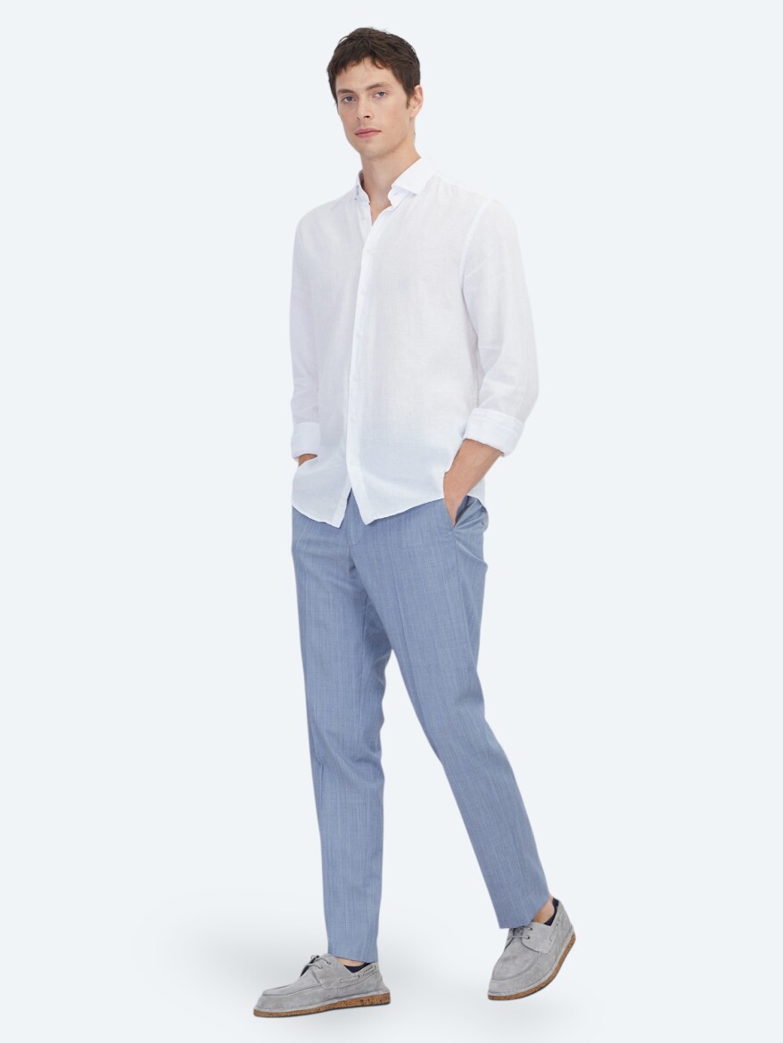 Beyaz Düz Regular Fit Dokuma Casual Pamuk Karışımlı Gömlek - KİP