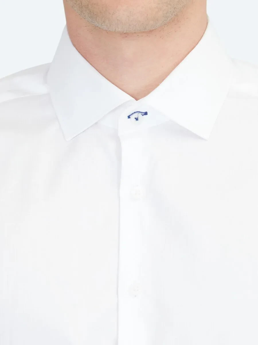 Beyaz Düz Regular Fit Dokuma Klasik %100 Pamuk Gömlek - 5