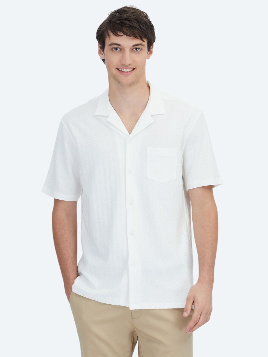 Beyaz Düz Regular Fit Kısa Casual %100 Pamuk Gömlek - 1