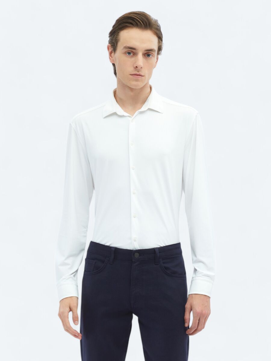 Beyaz Düz Regular Fit Uzun Casual Gömlek - 2