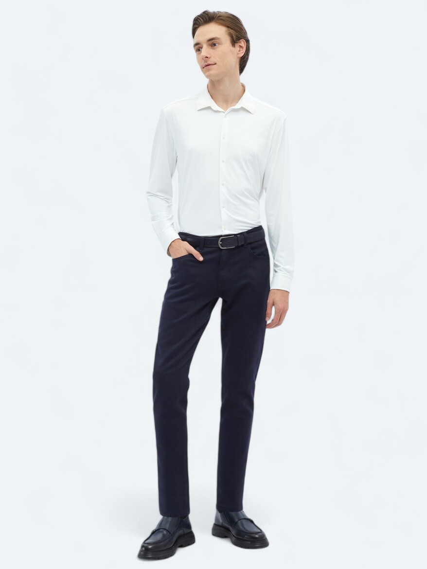 Beyaz Düz Regular Fit Uzun Casual Gömlek - 3