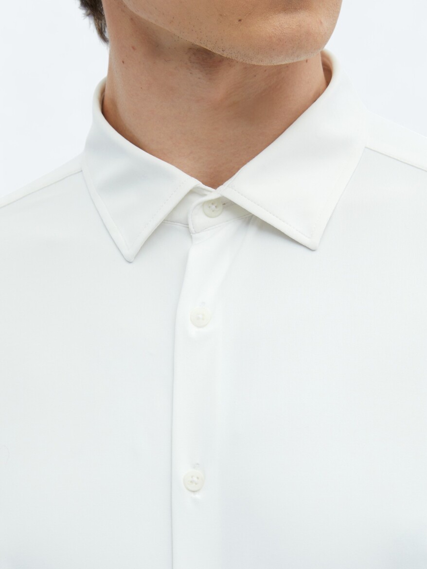 Beyaz Düz Regular Fit Uzun Casual Gömlek - 5