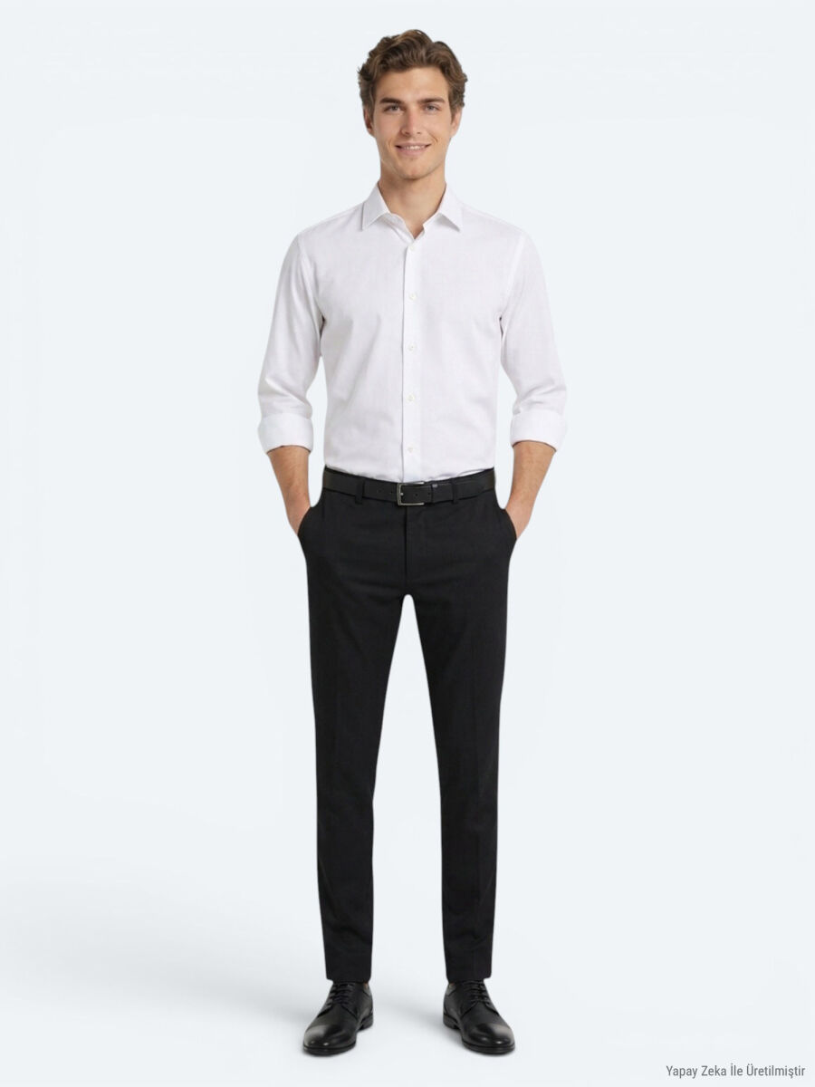 Beyaz Düz Regular Fit Uzun Casual Gömlek - 2