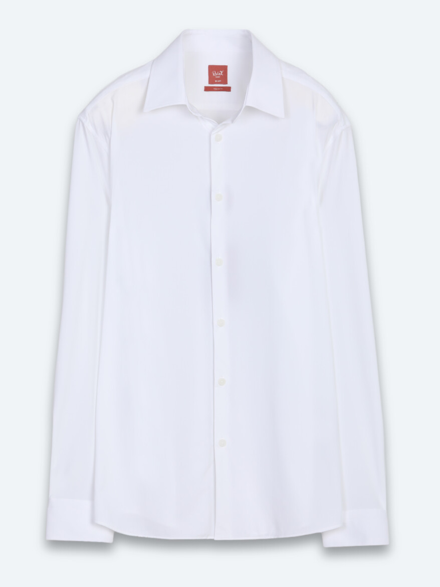 Beyaz Düz Regular Fit Uzun Casual Gömlek - 6