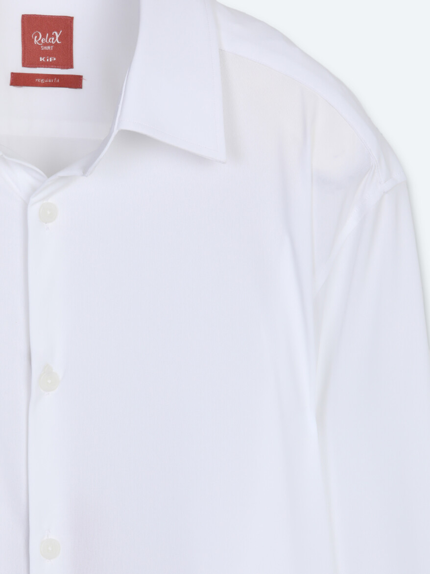 Beyaz Düz Regular Fit Uzun Casual Gömlek - 7