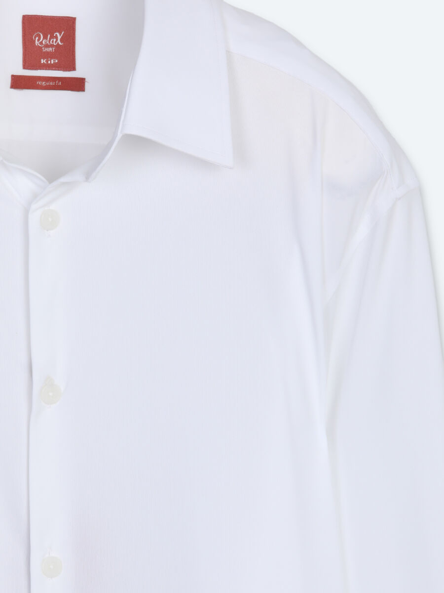 Beyaz Düz Regular Fit Uzun Casual Gömlek - 7
