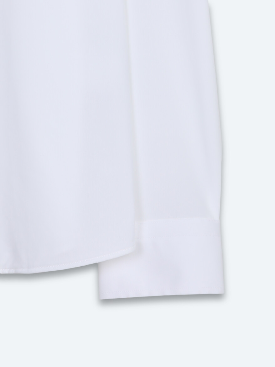 Beyaz Düz Regular Fit Uzun Casual Gömlek - 9
