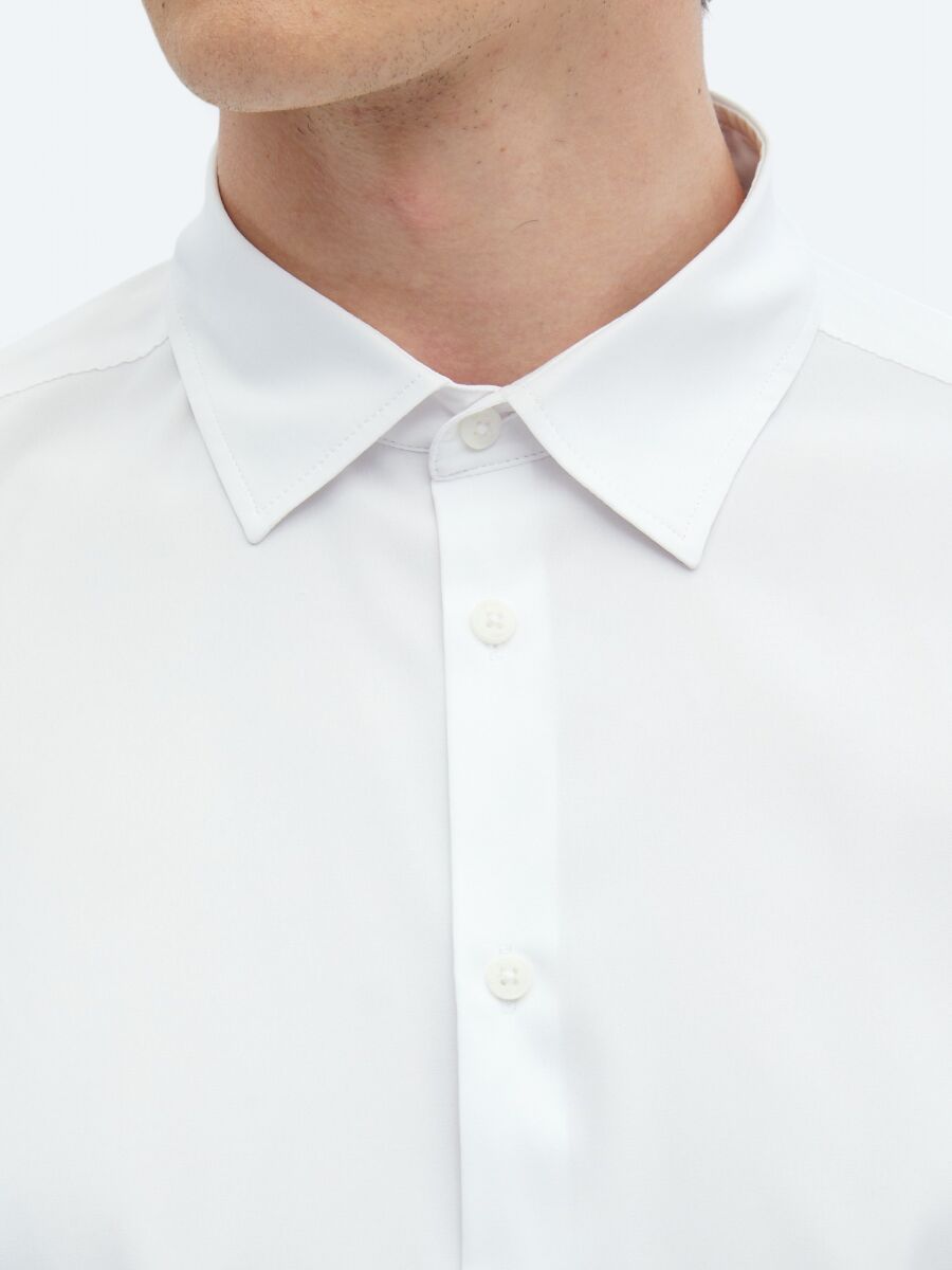 Beyaz Düz Regular Fit Uzun Dokuma Casual Gömlek - 5